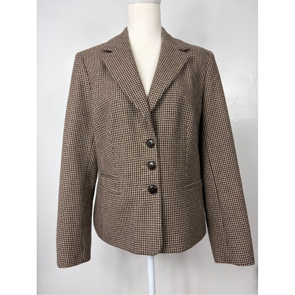Talbots Vintage Brown wool Houndstooth Blazer Sz 8